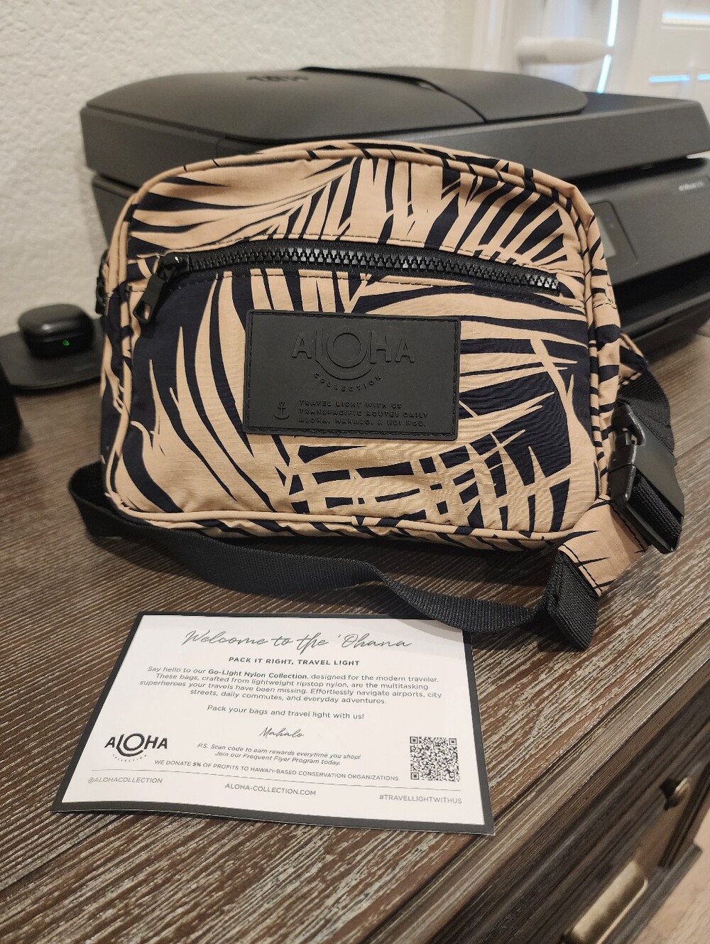 ALOHAS Black & Tan Palm-Print Belt Bag In Nylon-Travel